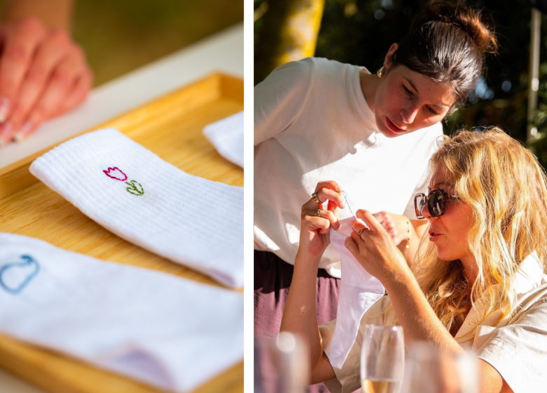 Animation broderie sur chaussettes lors d'un mariage avec TouChaTout